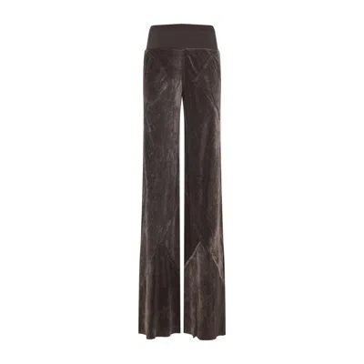 Rick Owens Wide-leg Trousers With Ribbed Waistband In Brown
