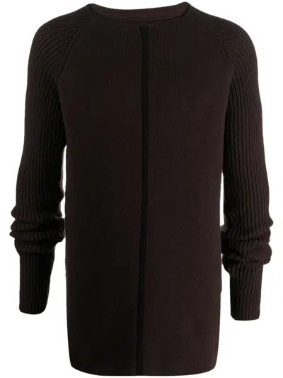 Rick Owens Wide-ribbed Crew-neck Jumper In Brown