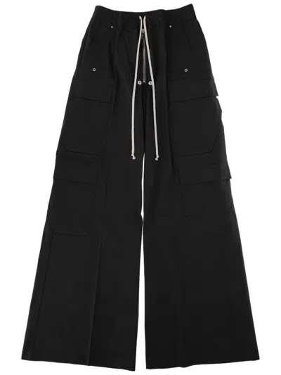Rick Owens Wide-leg Cargo Pants With Elasticated Waistband And Multi-pockets In Black