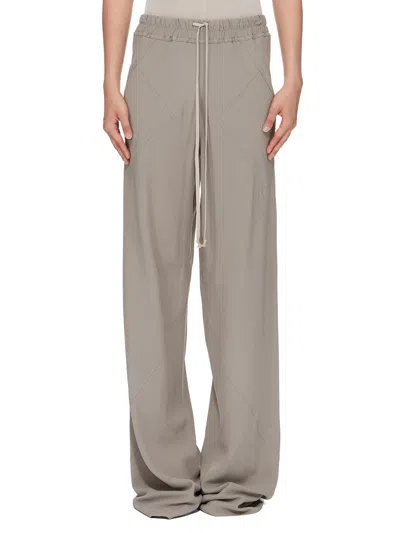 Rick Owens Wide-leg Trousers With Ribbed Waistband And Drawstring In Gray