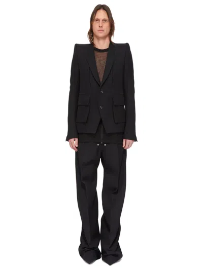 Rick Owens Wide-leg Wool Whipcord Trousers With Elasticated Drawstring Waist In Black