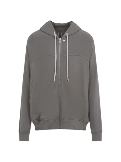 Rick Owens Hooded Jacket Drawstring Ribbed Cuffs Hem In Gray