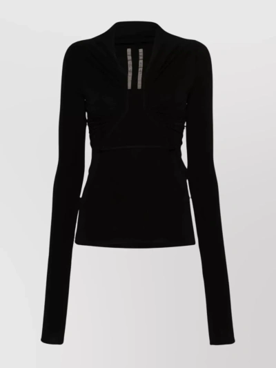 RICK OWENS WIRE CUTOUT V-NECK TOP WITH RUCHED DETAILING