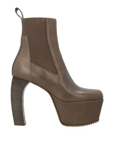 Rick Owens Woman Ankle Boots Military Green Size 8 Leather In Brown