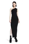 Rick Owens Athena Long Black Ribbed One Shoulder Dress In Wool In Black
