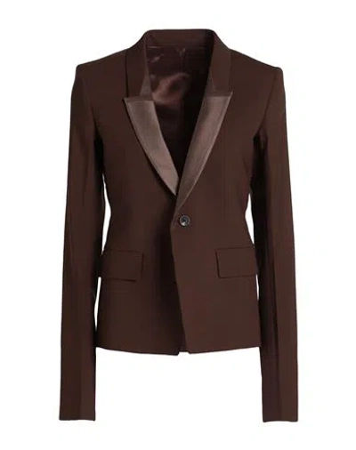 Rick Owens Woman Blazer Brown Size 8 Virgin Wool, Elastane, Cotton, Silk