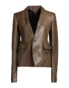 Rick Owens Woman Blazer Military Green Size 8 Lambskin In Brown