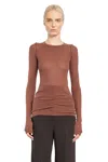 Rick Owens Ribbed Crew Neck Sheer Long Sleeve Top In Brown