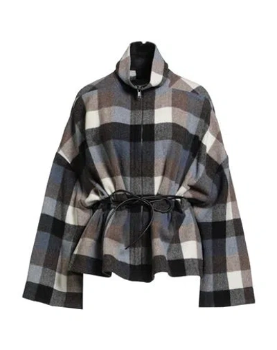 Rick Owens Woman Coat Light Blue Size Onesize Virgin Wool, Cow Leather In Multi
