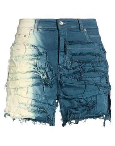 Rick Owens Woman Denim Shorts Deep Teal Size 31 Cotton, Polyester, Natural Rubber In Green