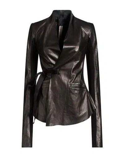 Rick Owens Woman Jacket Black Size 4 Lambskin, Virgin Wool
