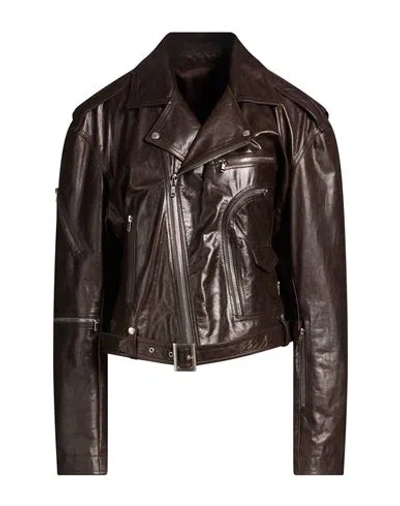 Rick Owens Woman Jacket Dark Brown Size Onesize Calfskin
