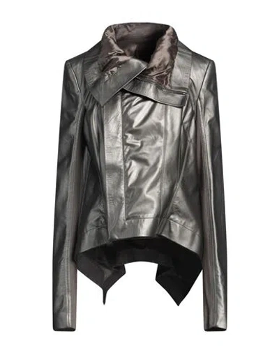Rick Owens Woman Jacket Grey Size 4 Lambskin, Virgin Wool