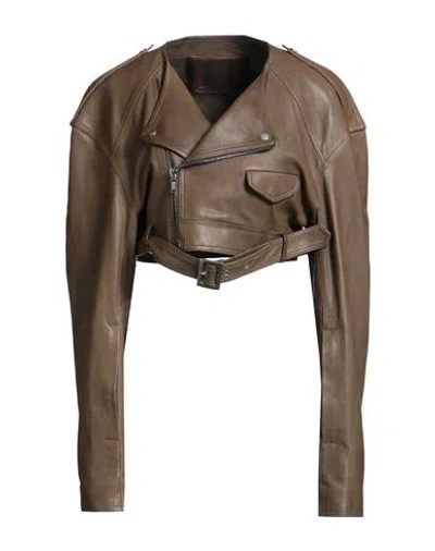 Rick Owens Woman Jacket Khaki Size 6 Lambskin In Brown
