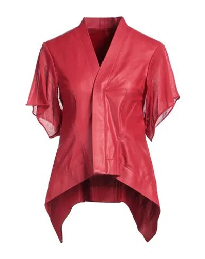 Rick Owens Woman Jacket Red Size 6 Lambskin, Cotton