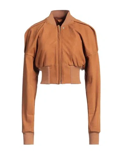 Rick Owens Woman Jacket Tan Size 2 Calfskin, Virgin Wool In Brown
