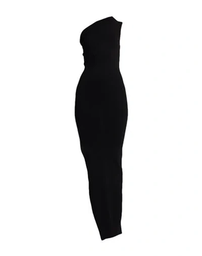 Rick Owens Athena Long Black Ribbed One Shoulder Dress In Wool