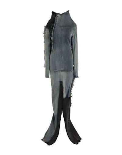 Rick Owens Woman Maxi Dress Blue Size 2 Cotton, Elastomultiester, Rubber In Gray