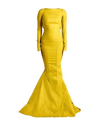 Rick Owens Woman Maxi Dress Yellow Size 2 Cotton, Elastomultiester, Rubber