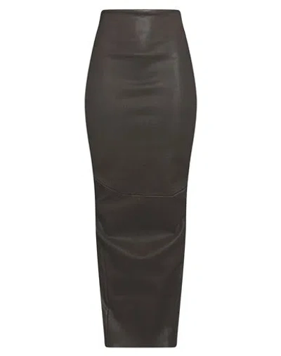 Rick Owens Woman Maxi Skirt Dark Brown Size 4 Lambskin, Cotton, Lycra