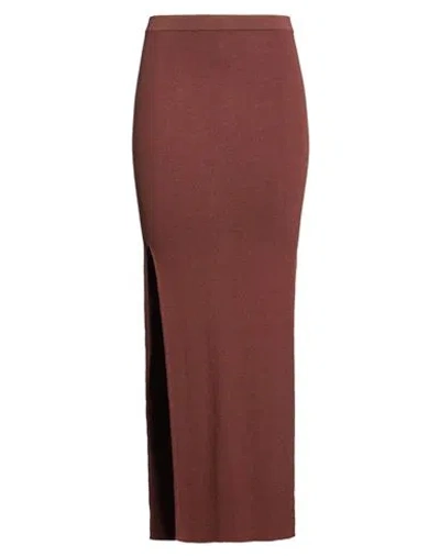 Rick Owens Woman Maxi Skirt Dark Brown Size M Virgin Wool, Polyamide, Elastane