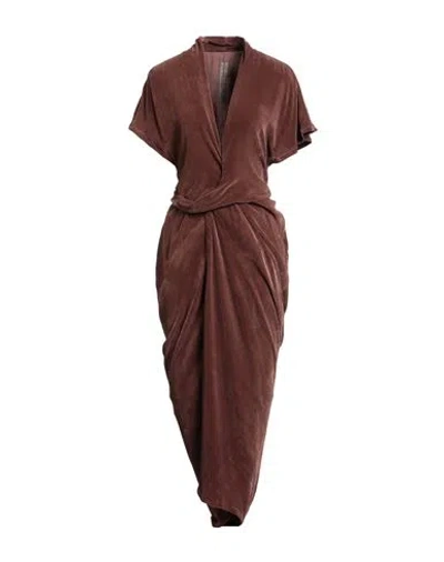 Rick Owens Woman Midi Dress Brown Size 4 Viscose, Silk