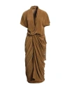 Rick Owens Woman Midi Dress Mustard Size 6 Viscose, Silk In Brown