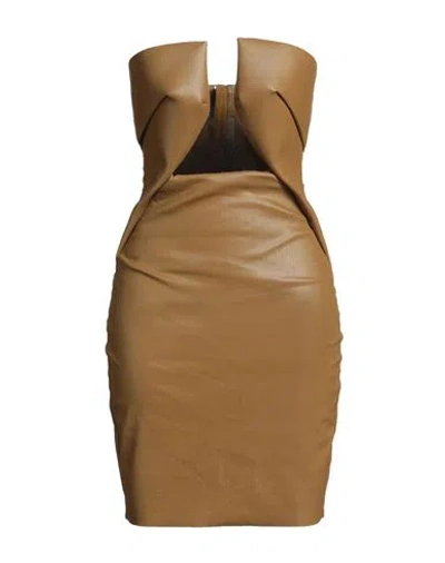 Rick Owens Woman Mini Dress Mustard Size 2 Cotton, Elastomultiester, Rubber In Brown