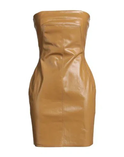 Rick Owens Woman Mini Dress Mustard Size 4 Cotton, Elastomultiester In Brown