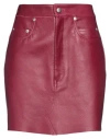 Rick Owens Woman Mini Skirt Garnet Size 8 Cow Leather In Red