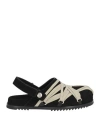 Rick Owens Leather Flat Sandals With Adjustable Strap And Shark-tooth Sole In Black