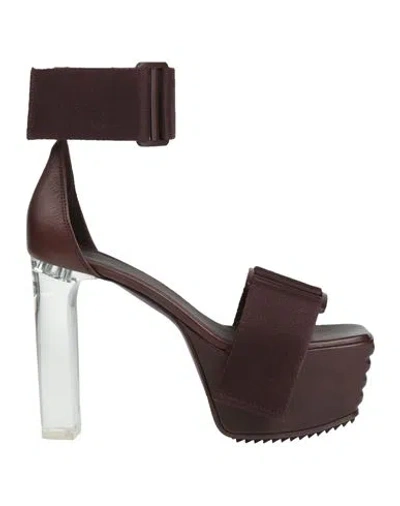 Rick Owens Woman Sandals Brown Size 8 Leather, Textile Fibers In Multi