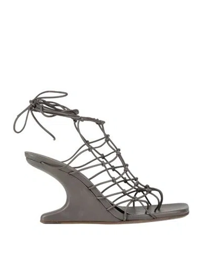 Rick Owens Woman Sandals Grey Size 8 Leather In Black