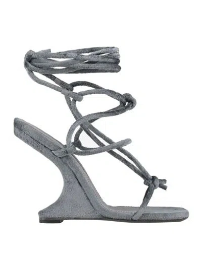 Rick Owens Woman Sandals Grey Size 8 Textile Fibers, Leather In Gray