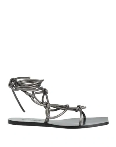 Rick Owens Woman Sandals Gunmetal Size 8 Leather In Gray