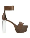 Rick Owens Woman Sandals Khaki Size 11 Leather In Sand