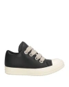 Rick Owens Black Leather Sneakers With Oversized Laces In Black