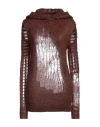 Rick Owens Perforated-design Knitted Hoodie In Brown