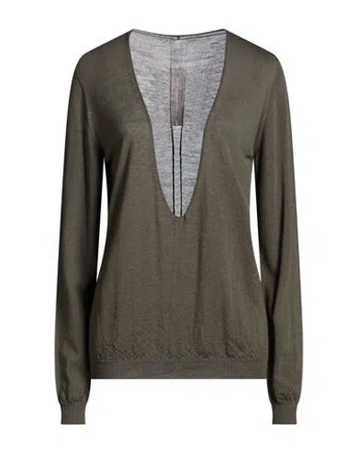 Rick Owens Woman Sweater Military Green Size Xl Virgin Wool