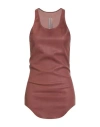 Rick Owens Woman Tank Top Chocolate Brown Size 4 Lambskin, Cotton, Elastane