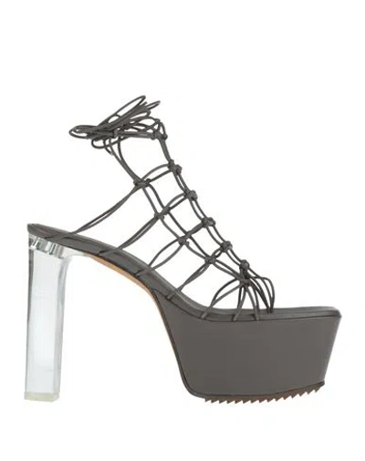 Rick Owens Woman Thong Sandal Grey Size 8 Leather In Gray