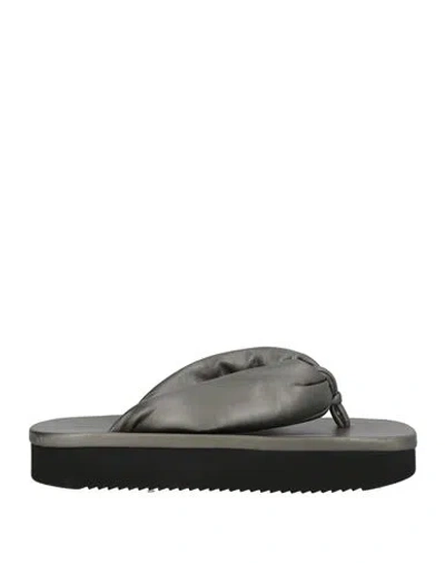 Rick Owens Woman Thong Sandal Gunmetal Size 8 Leather In Gray