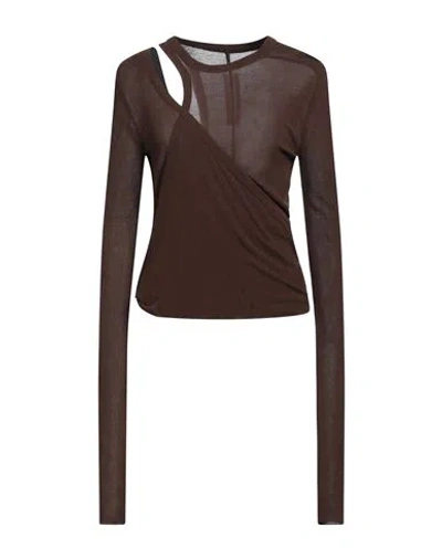 Rick Owens Woman Top Brown Size 10 Viscose, Silk