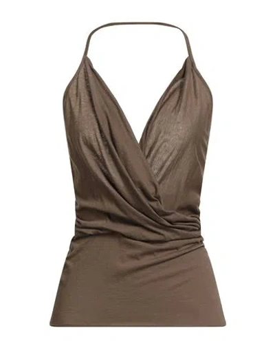 Rick Owens Woman Top Khaki Size 6 Cotton, Cashmere In Brown
