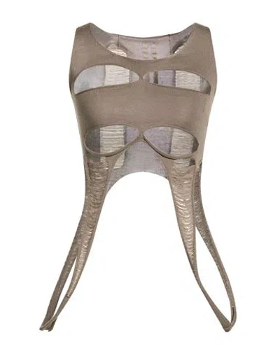 Rick Owens Woman Top Taupe Size S Virgin Wool In Gray