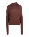 Rick Owens Woman Turtleneck Chocolate Brown Size M Virgin Wool