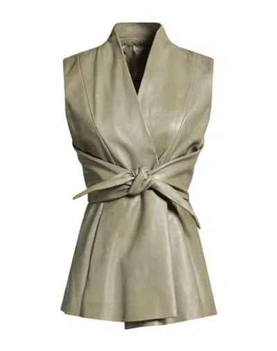 Rick Owens Woman Vest Sage Green Size 6 Lambskin In Gray