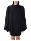 Rick Owens Anthem Jacket With Rounded Funnel Neck And Off-centre Zipper In Black