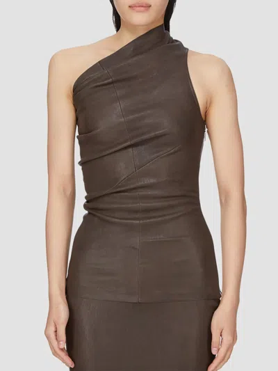 Rick Owens Women's Athena Leather-blend One-shoulder Tank In Brown