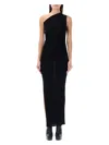 Rick Owens Athena Long Black Ribbed One Shoulder Dress In Wool In Black